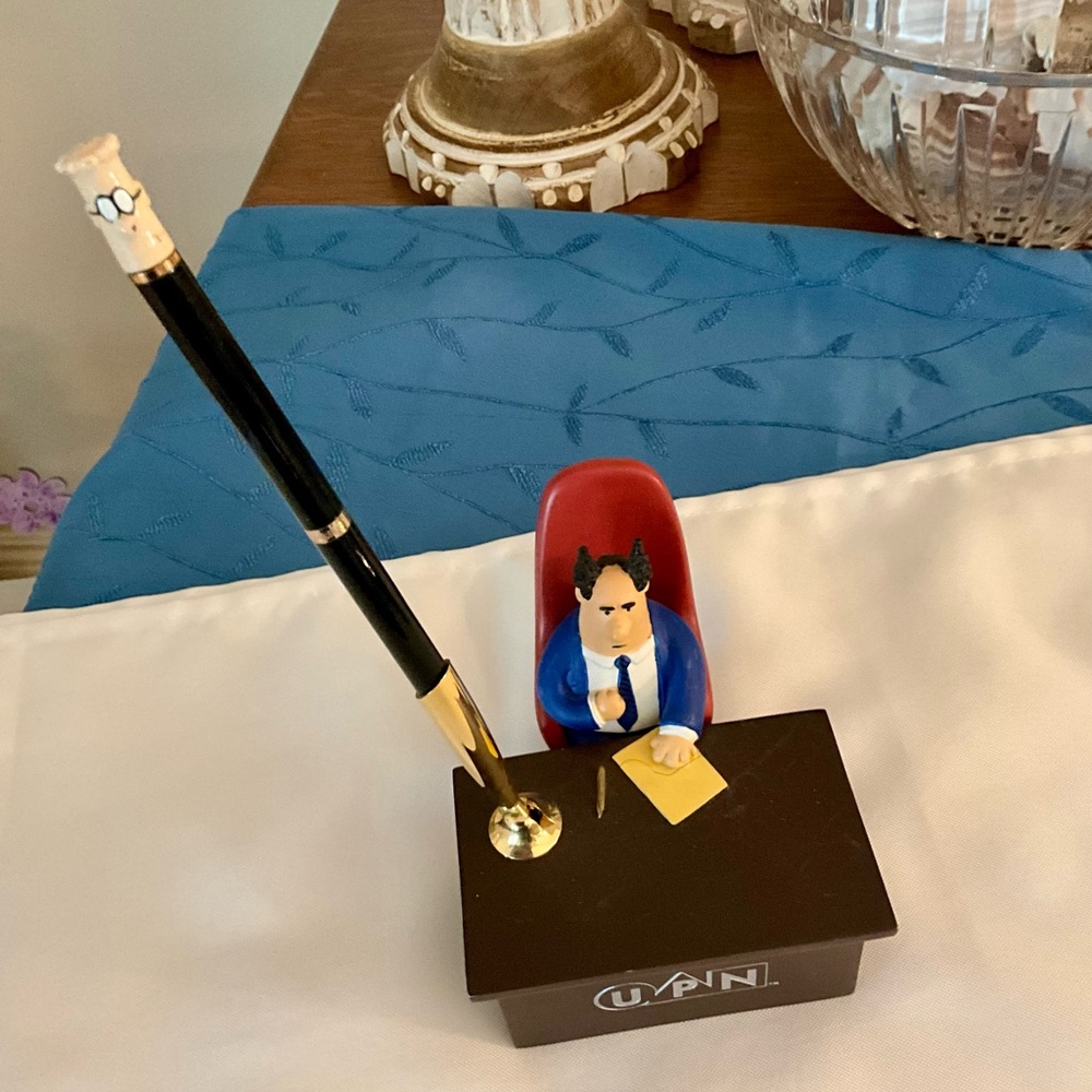 Rare! Dilbert & Pointy Hair Boss Desk Pen Set UPN Network Heavy Base Scott Adams